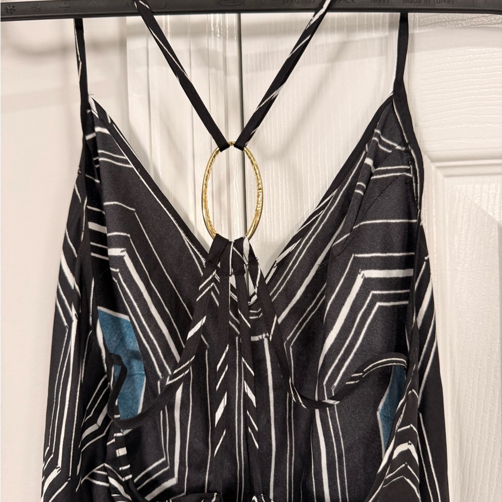 Sandro Silk Geometric Maxi Slip Dress in Black and Blue - Picture 6 of 7